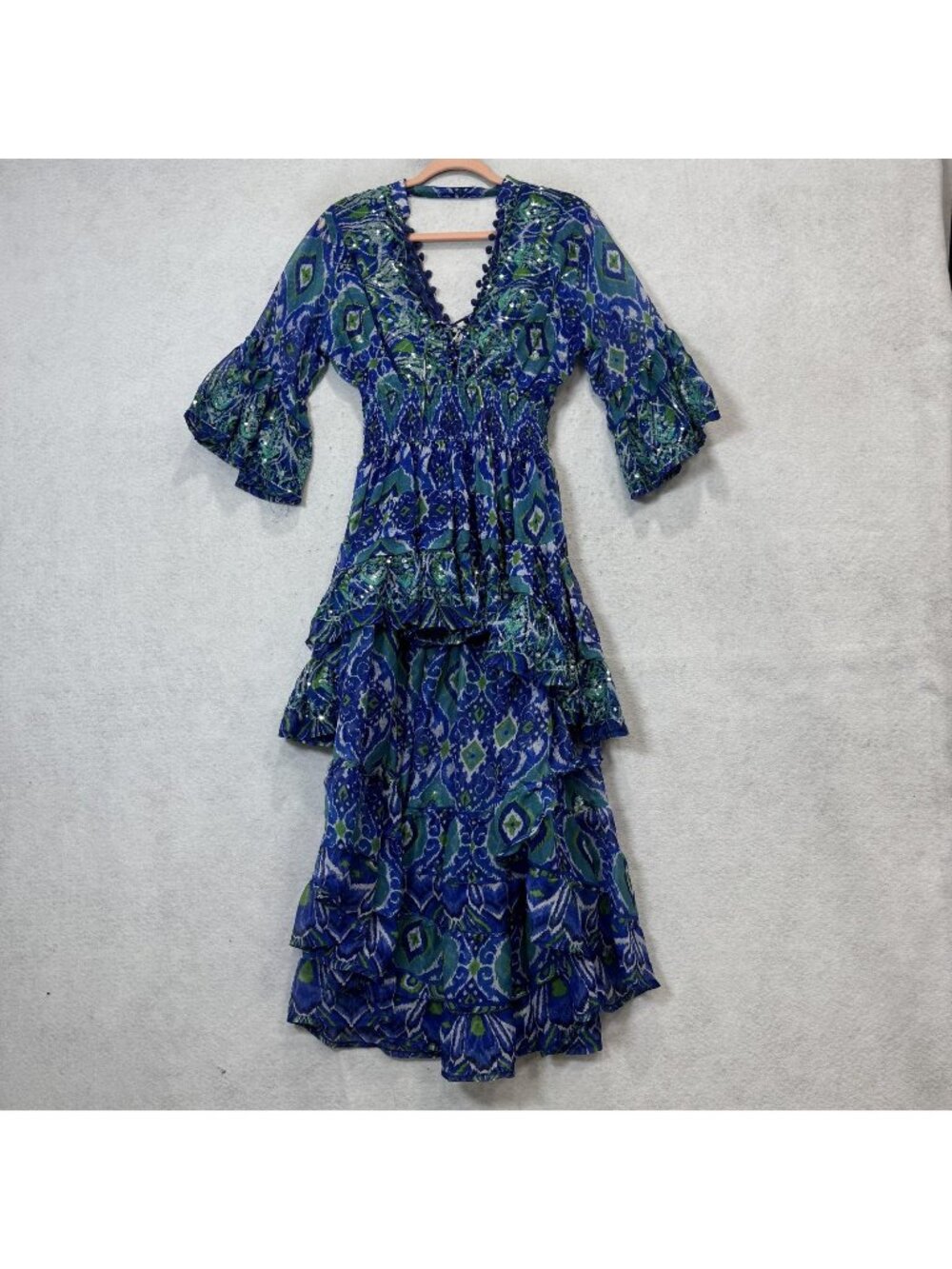 Antica Sartoria By Giacomo Cinque Dress Womens One Size Blue Sequin Hi Low Maxi